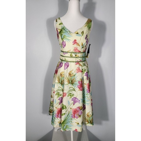 Scarlett Vintage Elegant Midi Floral Print Dress Sleeveless Size 4 - Picture 3 of 16